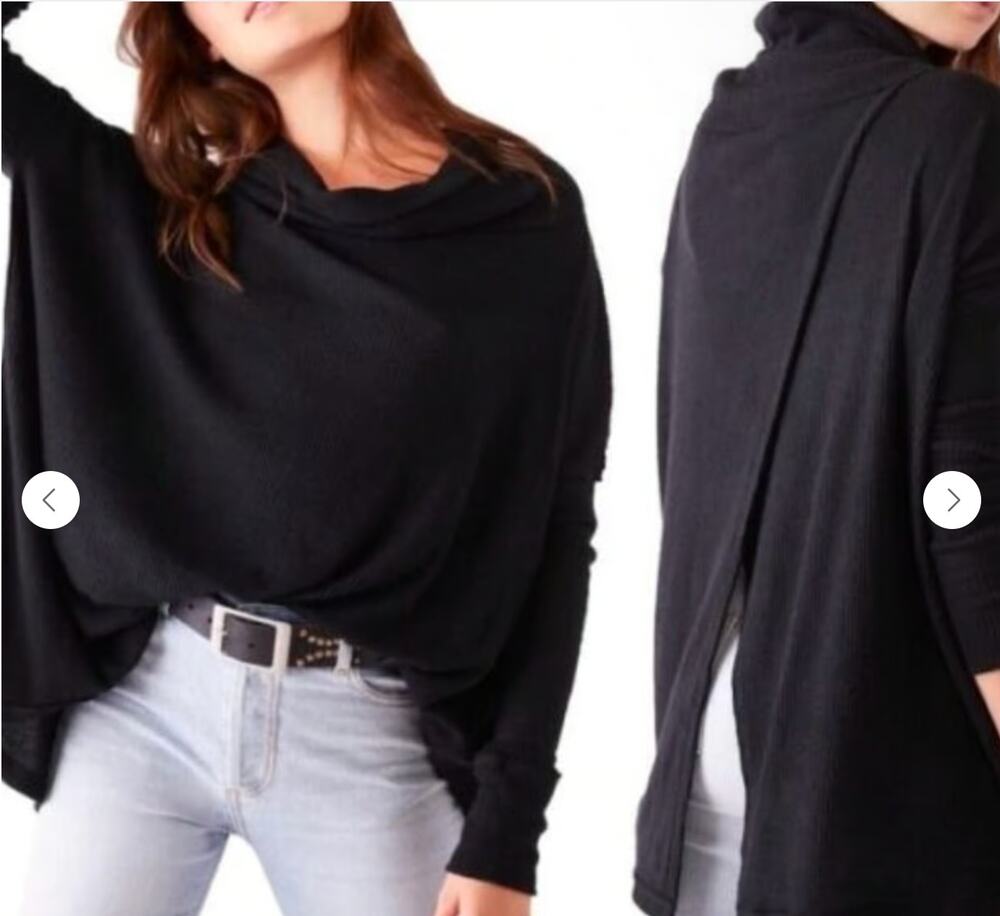 Free People We The Free Juicy Cowl Neck Top Black XS Long Sleeve Draped